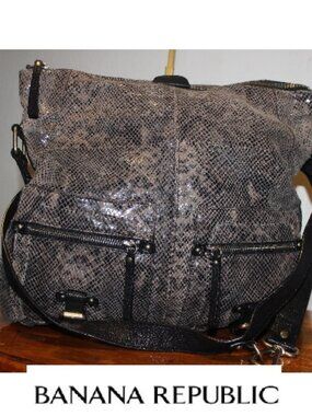 Banana Republic Gilded Sparkle Snakeskin Leather Messenger Cross Body Bag Purse